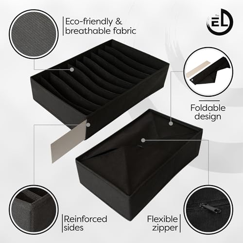 Drawer Organizer Clothes - 3 Set Multipurpose Dresser Drawer Organizer for Adults & Kids, Closet Foldable 10 Cells per Organizer - Non-Woven Fabric, T-Shirts, Baby Clothes, Shorts Organizer - Black - color: BLACK (10 Cells)