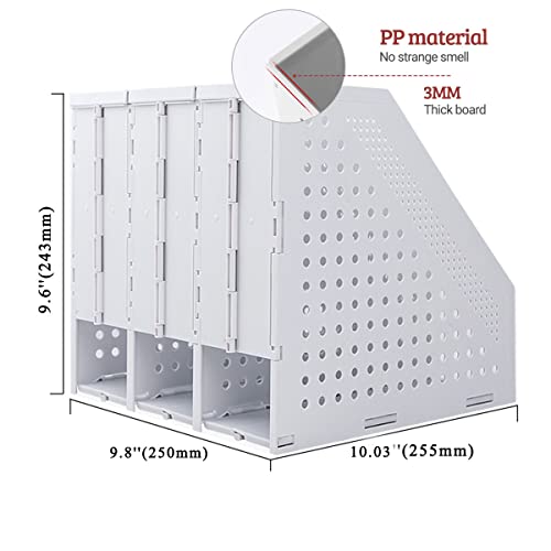 Marte Vanci Collapsible 3 Compartment Magazine Holder Desktop Adjustable Sturdy File Dividers Document Cabinet Rack Display (2 Pcs Light Gray) - color: Light Gray 3 Compartments (2 Pcs)