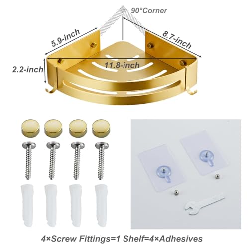 Brushed Gold Color 2 Packed Bathroom Shelves Shower Corner Caddy Organizer Shampoo Holder,Adhesive or Drilling