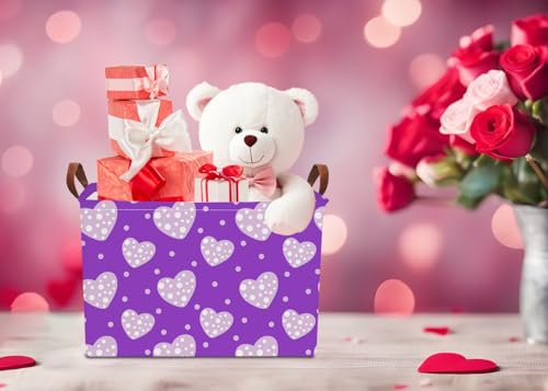 NTAOHAMPER Mothers Day Gifts Purple Love Fabric Storage Basket Empty with Handles, Books Box, Baby Shower Baptism Lovely Storage24L(Purple Love) - color: Purple Love