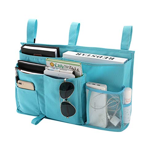 Bseash Bunk Bed Organizer, Bedside Caddy Hanging Bed Organizer Storage Bag 8 Pockets, for College Dorm Rooms Bed, Hospital Bed, Baby Bed Rails, 600D Oxford Cloth (Light Blue) - color: Light Blue, size: Large