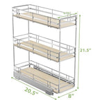 ROOMTEC 3-Tier Pull Out Cabinet Organizer Spice Rack for Narrow Cabinet 8" W x 20½" D, Slide Out Wood Shelves Storage for Kitchen - size: 8" W x 20½" D, 3 Tier, Wood Shelves