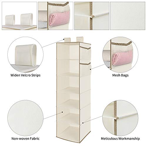 MAX Houser 6 Tier Shelf Hanging Closet Organizer, Closet Hanging Shelf with 2 Widen Straps for Storage, Foldable (Beige2) | Shelf, 2 Widen Straps, Storage - color: Milky-white