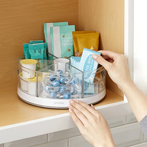 YouCopia Crazy Susan Lazy Susan Organizer, 6 BPA-Free Removable Clear Bins with Handles, Rotating Storage Turntable for Kitchen Cabinet, Pantry and Bathroom Organization,White - size: 6 Bins