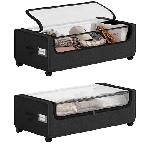 Under Bed Storage With Wheels, XXXXL Large Underbed Storage Organizer, 90L Capacity, for Shoes, Clothes, Blankets, Bedding - color: Black