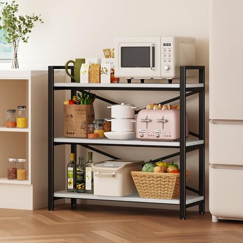 Homeiju 3 Tier Bookshelf 31.49" Width, Wood and Metal Etagere Bookcase, Vintage Farmhouse Modern Wooden Big Book Shelf for Home Living Room Bedroom Office Storage(White) - color: White, size: 3 Tier - 31.5" W