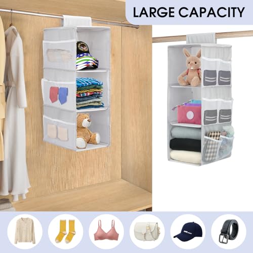 PetsHome 3-Shelf Hanging Closet Organizer, Space Saver, Closet Hanging Storage Shelves with Mesh Pockets & Magic Tap for Storage, Foldable-Grey - color: Grey, size: 3 Shelf