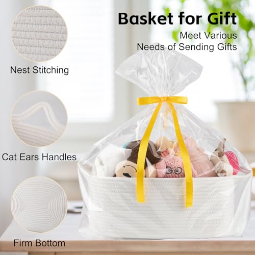 OIAHOMY 19L Woven Basket, Gift Basket Empty with Gift Bags and Ribbons, Rope Baskets for Baby Showers, Storage Baskets with Handles for Nursery, Pet Toy Organizer - White - color: White, size: Large: 15.35L*11.42W*6.7H
