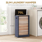 SOLEDI Slim Laundry Hamper with Lid, Narrow Laundry Basket with Removable Bags, Dirty Clothes Hamper with handle, Small Hamper perfect for Laundry room, Bathroom, Bedroom, Small spaces. 70L Navy Blue - color: Navy Blue, size: 70L