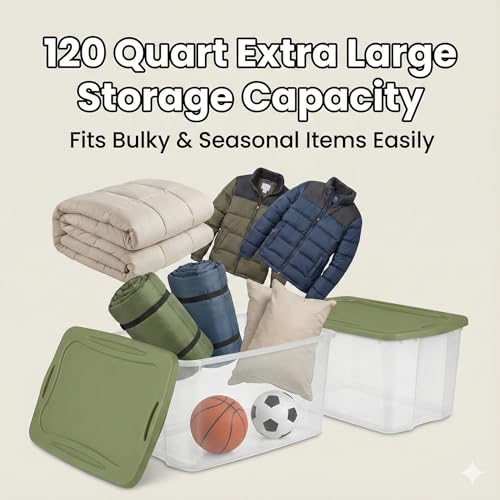 2 Pack 120 Quart Clear Container,Extra Large Plastic Storage Bin with Lid,Stackable Organizer Bins,for Closet, Bedroom, Shelving Units and Everyday Home Storage