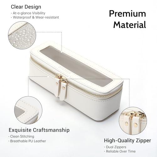 Aveniee Clear Makeup Brush Bag,Slim Cosmetic Brush Holder,Small Toiletry Bag Mini Travel Case for Women,Thin Make up Bags with Dual Zipper,Cute Travel Essentials Organizer,White - color: Off-White, style: Slim Elegance