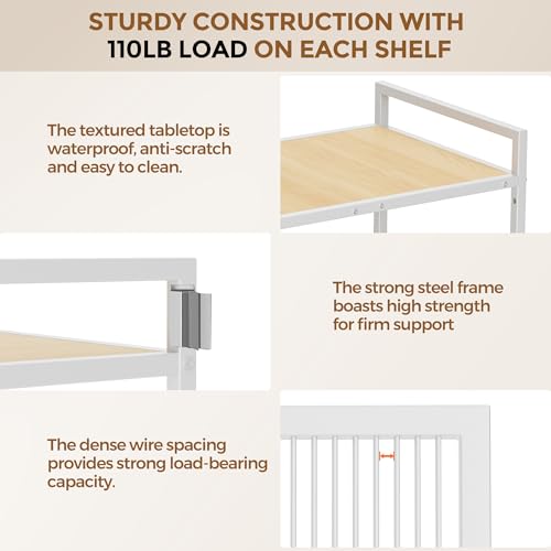 3-Tier Metal Storage Rack with Industrial Wheels,Mesh Shelving Unit with Wooden Table top,Adjustable Shelf,23.6-Inch Width,15.8-Inch Depth, for Kitchen, Laundry,Pantry,Plant,white - color: Oak Panel, size: 3 Tier (23.6"W x 15.8"D)
