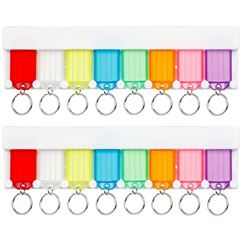 Uniclife Key Tag Rack Slot Style Plastic Wall Mounted Key Holder Organizer with Transparent Tough Key Tag Identifiers Markers in 8 Assorted Colors, 2 Pack - size: 10.4'' x 2.8'', 2 Pack, style: Slots