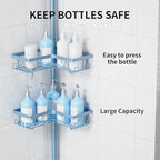 KEGII Shower Caddy Tension Pole, 4-Tier Rustproof Adjustable Corner Bathroom Organizer for Renters, 25–114.2 Inch No Drill Space-Saving Shower Storage Rack, Blue - style: Tension Caddy - Blue
