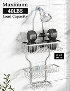 YASONIC Never-Rust Aluminum Hanging Shower Caddy – Over-the-Showerhead Organizer with 10 Hooks for Razor and Sponge – Includes Soap Basket – Silver - color: Silver