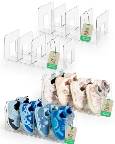 HAYVAN Kids Shoe Rack & Organizer, 4 Pack Clear Acrylic Baby Toddler Shoe Shelf, Stackable Closet Storage & Multi-Use Desk File Sorter Book Purse Organizer
