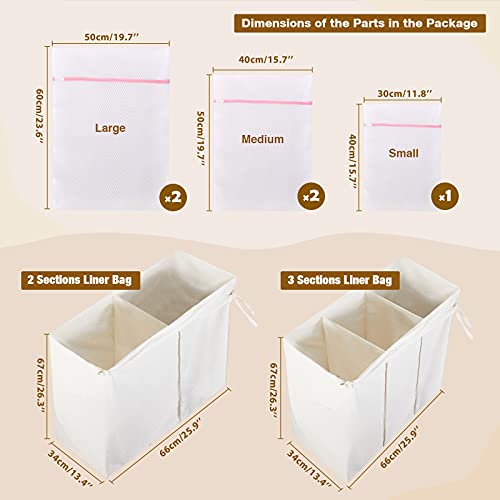 Greenstell Laundry Hamper with Lid, 125L Large Clothes Hamper with 3 Section & 2 Section Removable Liner Bags & 5 Mesh Laundry Bags, Handwoven Synthetic Rattan Divided Laundry Basket, White - color: White