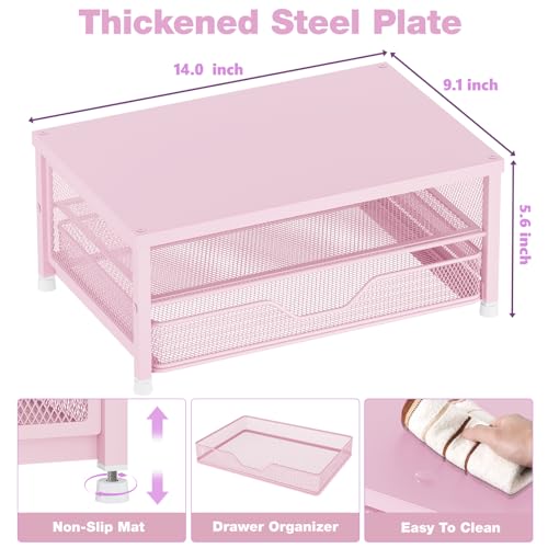 OPNICE Computer Monitor Stand Riser, Desk Organizer with Drawer, Printer & Laptop Stand, Office Desk Accessories & Workspace Desktop Organizers Storage for Office Supplies(Pink) - color: Pink
