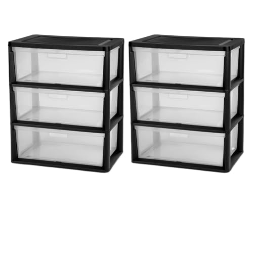 Plastic 5 Drawer Wide Tower, Black - color: Black and Clear TWO