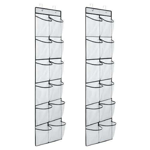 MSLOVE Narrow Over The Door Shoe Organizer, 12 Large Mesh Pockets Hanging Shoe Organizer for Closet Organizers and Storage, White, 2 Pack - color: White