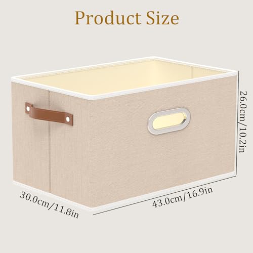 Yawinhe Fabric Storage Bins with Handles, Foldable Baskets for Shelves, Cubes with 3 Handles, Large Boxes for Clothes, Beige, 16.9''Lx11.8''Wx10.2''H, 4-Pack - color: Beige, size: 16.9x11.8x10.2inch(4-Pack)