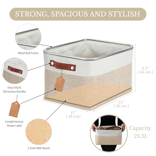 DECOMOMO Storage Bins, Large Fabric Storage Baskets for Shelves, Decorative Linen Closet Organizer, 15 x 11 x 9.5 inches (Beige & White, 4 Pack) - color: Beige and White, size: Large/4P