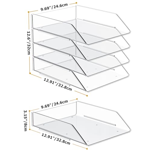 YKLSLH Simple 4 Tier Paper Organizer Letter Tray - Acrylic Stackable Desk File Organizer, Clear Paper Sorter Office Organizer for Letter/A4, Office File Ipad Books Notes Etc - color: 4 Tier-vertical