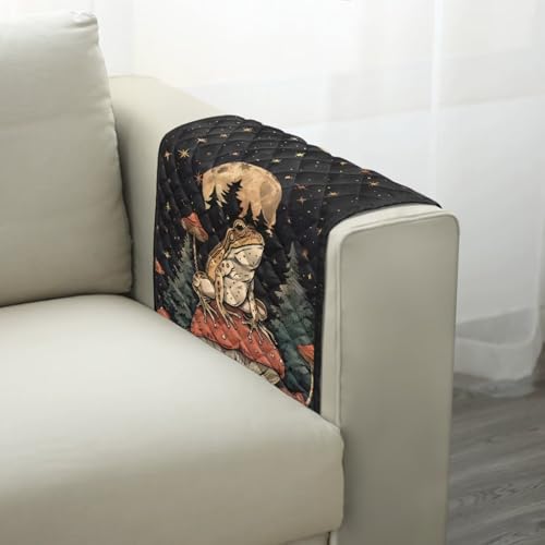 Frog Mushroom Star Print Armrest Covers for Sofa with Pockets Polyester Armchair Slipcover for Couch Easy to Clean Armrest Protectors Non-Slip Remote Controls Holder - color: Frog Mushroom Star