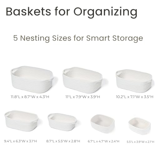 Storage Basket Set – 7-Piece Baskets for Organizing Home, Shelves, Nursery, Bathroom, Dog Toys, Small to Large Decorative Baskets – Off White - color: Off White, size: Pack of 7