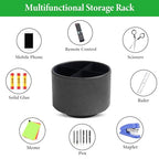 Hennaja Round Leather Art Supply Organizer,Remote Control Holder,360 Degree Spinning,Multi-Functional Pencil Holder,4 Compartments Desktop Stationary Organizer(1-Crazy Black) - color: 1-Crazy Black