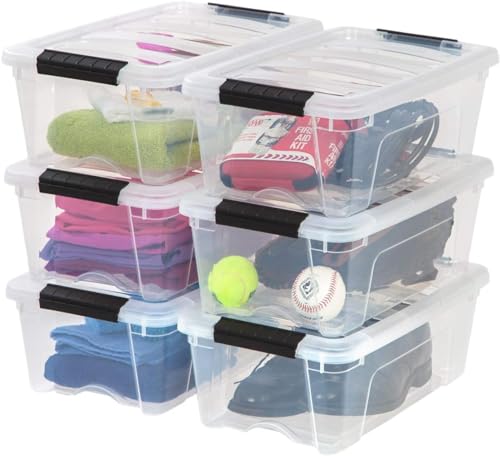 IRIS USA 13 QT Plastic Storage Box with Lid and Latches - 6 Pack - BPA-Free, See-Through Organizing Solution, Durable Nestable Stackable Containers, Secure Pull Handle - Clear - color: Clear, size: 13 Qt, style: 6 Pack