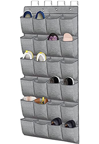 homyfort Over the Door Shoe Organizer,Hanging Shoe Rack Storage Holder with 24 Extra Large Fabric Pockets for Closet,Men Sneakers,Women High Heeled Shoes,Slippers,Grey 61.4''x22'' - color: Linen-like Grey, size: 1 Pack 24 Pockets