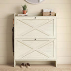 VASAGLE Shoe Storage Cabinet Organizer with 2 Flip Drawers, Freestanding Narrow Shoe Rack Cabinet for Entryway, Farmhouse Style, Fits 14 to 16 Pairs, Rustic White UHSC203WJ01S - color: Rustic White
