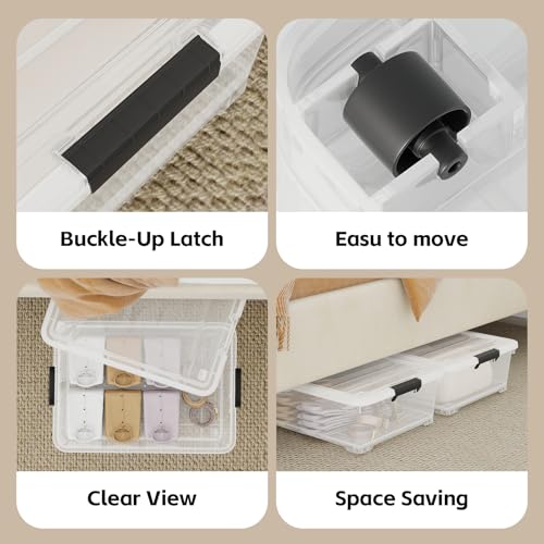 25 Quart Clear Plastic Latch Storage Box with Wheels, Under Bed Storage Box, 3 Pack - size: 25 Quart