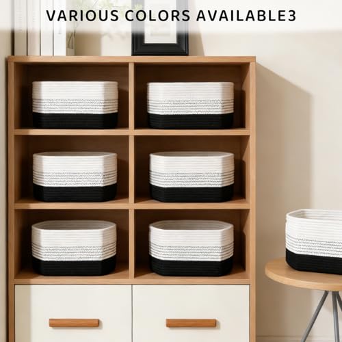 4 Pack Storage Baskets for Organizing, 12''Lx9''Wx8''H Woven Baskets for Storage Toys, Towels, Books, and Clothes, Cotton Rope Basket for Shelves with Handle (White & Black) - color: White & Black