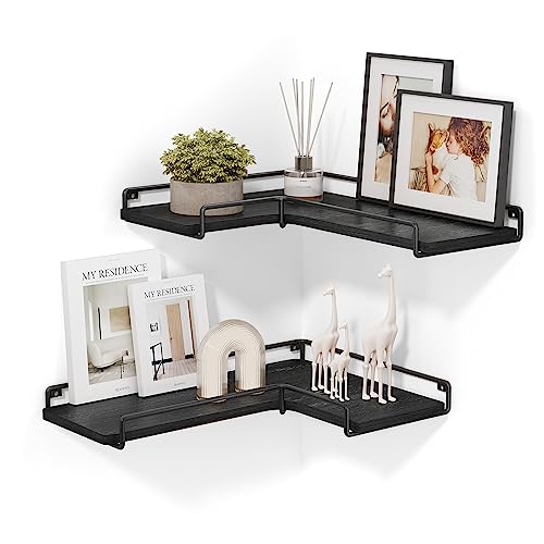 VASAGLE Corner Shelf Wall Mount Set of 2, Corner Floating Shelves, Small Corner Wall Shelf for Decor Storage, for Living Room Bedroom Kitchen Bathroom, Black ULLS831B22 - color: Black