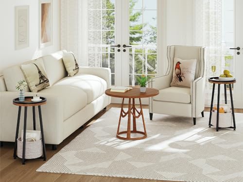 HOOBRO Small Round Side Table, 2-Tier Round Sofa End Table, Compact Nightstand with Cotton Linen Storage Basket, for Small Space, Living Room, Bedroom, Dorm, Rustic Brown BF183BZ01 - color: Rustic Brown