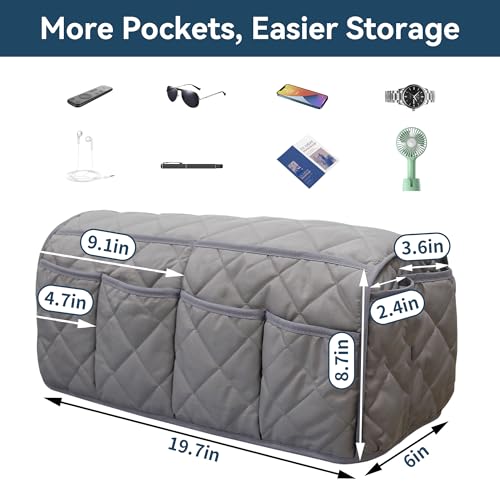 MEHIDFY Armchair Caddy Remote Control Holder for Couch Recliner Armrest Organizer Non Slip Couch Arm Covers for Sofa with 14 Pockets Storage for Magazine, Tablet, Phone, iPad (Grey 2pcs) - color: Grey 2pcs
