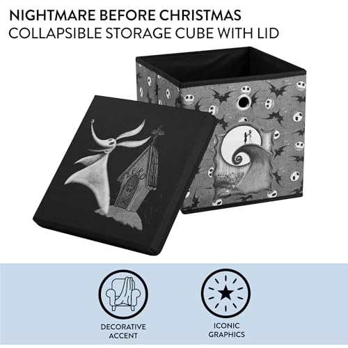 The Nightmare Before Christmas Collapsible Storage Cube with Removable Lid,10"x10"x10" Fabric Organizer Bin for Essentials - color: Nightmare Before Christmas