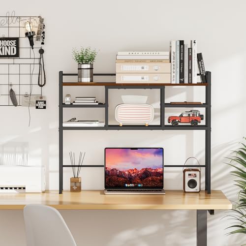 Snughome Desk Shelf, 38.6" Desktop Bookshelf, Desk Hutch Dorm, Countertop Storage Hutch with 5 Shelves for Computer Desk, Multipurpose Wood Desktop Display Organizer Rack for Home Office Dorm - size: 38.6"