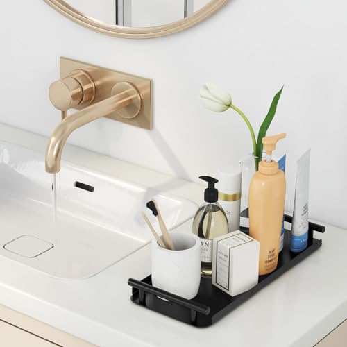 FEILERN Toilet Paper Basket, Stainless Steel Toilet Tank Tray with Handle for Organizing - Toilet Paper Basket Storage for Toilet Tank, Bathroom, Kitchen Counter (Black) - color: Black