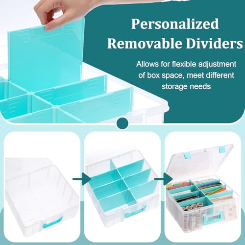 BTSKY Clear Plastic Dividing Storage Box with 8 Deep Compartments Adjustable Storage Bin with Lid Portable Craft Storage Container Multipurpose Sewing Box Art Supply Organizer, 15.1x13.9x6.1 Inches - size: 15.1x13.9x6.1 Inches-Clear