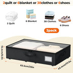 Dayacoco Underbed Storage with Wheels, 2 Pack Under Bed Storage Containers with Clear Lids No Assembly Required, 6.1 inch Rolling Under Bed Storage for Clothes, Shoes - size: 6.1 inch height-black