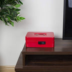 KYODOLED Large Cash Box with Combination Lock Safe Metal Money Box with Money Tray for Security Lock Box 9.84"x 7.87"x 3.54" Red Large - color: Red, size: Large