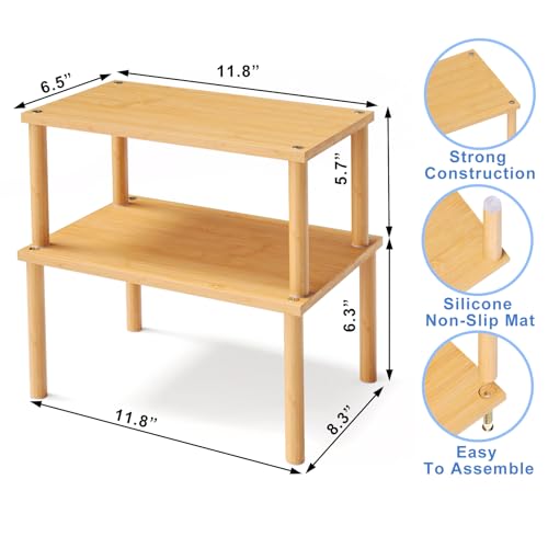 VERTORGAN Cabinet Organizer Shelf(Set of 2),Kitchen Counter Shelves,Bamboo Stackable Expandable Spice Rack Countertop(Medium) - color: Natural, size: 11.8"W