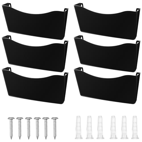 Colarr 6 Pack Expandable Pocket Wall File Holder Plastic Hanging Wall Organizer Space Saving Wallmount File Holder for Office Mail Letter Magazine(Black) - color: Black