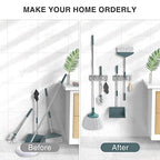 homeasy Wall Mount Mop and Broom Holder, Heavy Duty Stainless Steel Organizer Rack with Hooks | 4-Pack, 2-in-1 No Drill & Screw Installation, Silver - color: Silver-4