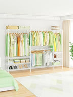 Ulif E11 Heavy-Duty Garment Rack, Metal Freestanding Clothes Rack and Closet Storage Organizer with 8 Shelves and 4 Hanger Rods, (73.2-97.6)" W x 14.5" D x 71.2" H, Load 1034 LBS, White - color: White