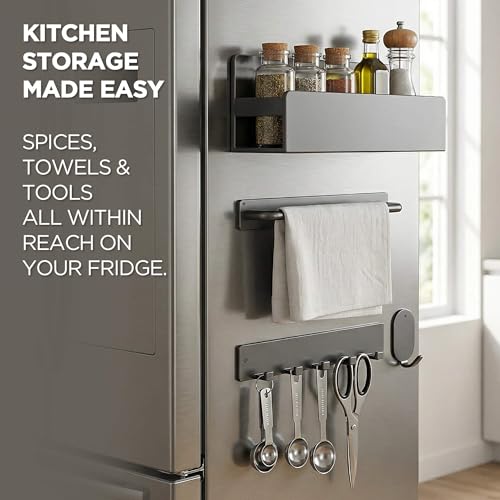 Cailoda Apartment Magnetic Organizer, Spice Rack, 4-Pack Gray Magnetic Shelf for Washer & Refrigerator, No Drill Space Saving Storage for Compact Kitchen, Laundry & Living Spaces