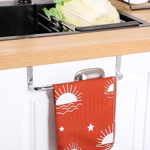 2 Pieces Metal Towel Bar Kitchen Cabinet Steel Towel Rack Bar for Hanging on Inside or Outside of Doors, Home Kitchen Bathroom(Silver) - color: Silver